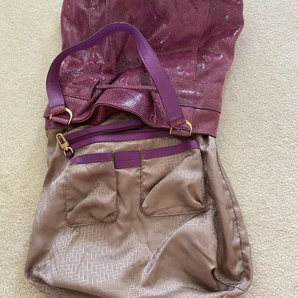 Cole Haan Marabelle Pythons Drawstring Tote, pockets, zipper, clean inside. - Picture 9 of 13